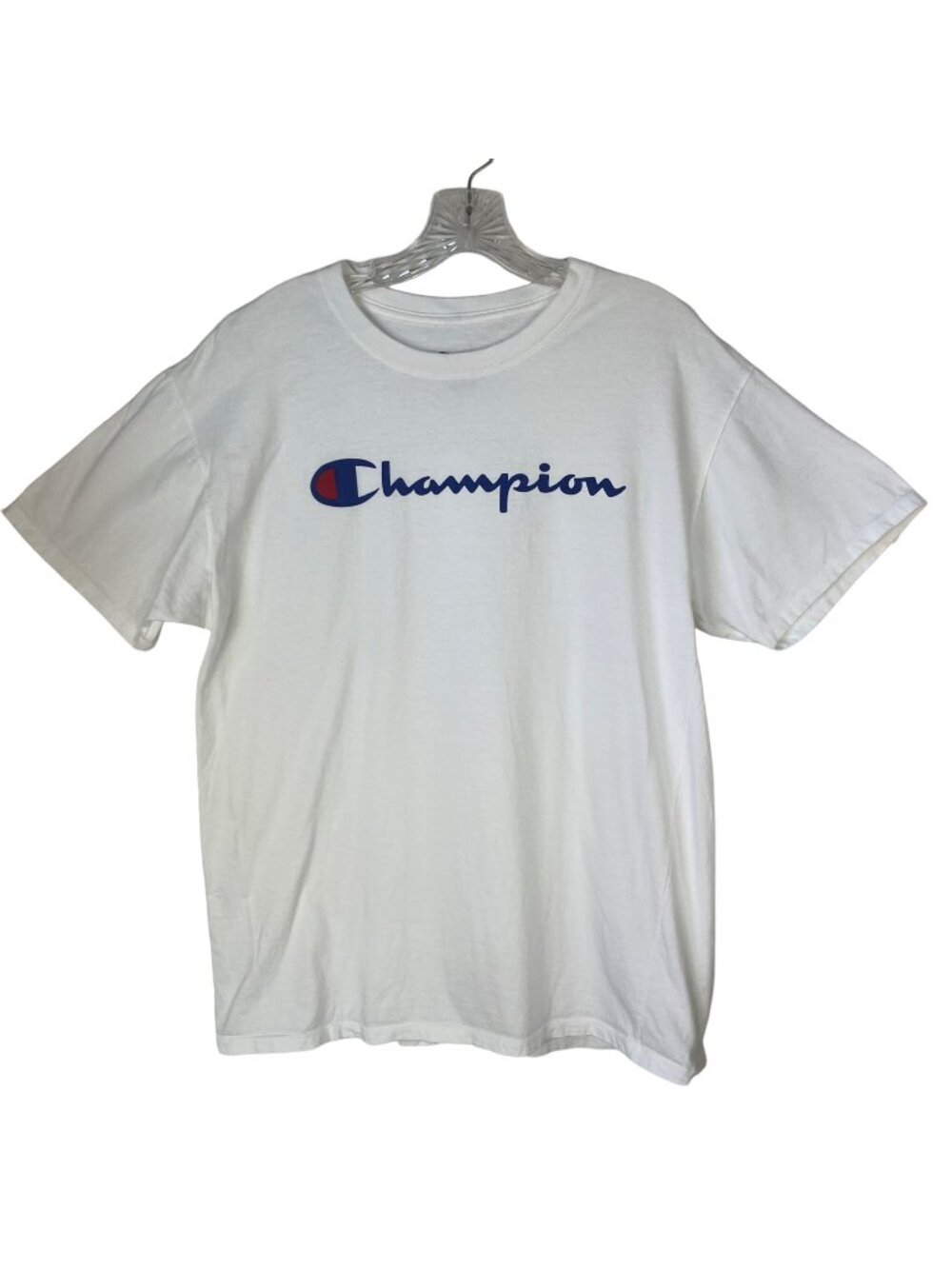 Champion Tshirt Mens Large White Short Sleeves Script Write Out